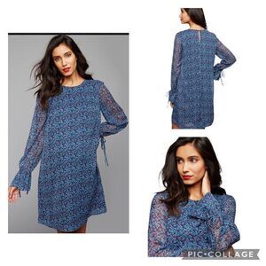 A Pea In The Pod micro floral blue poet sleeve modest maternity dress large